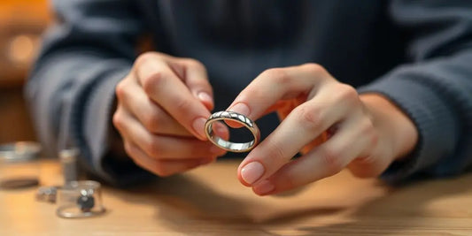 Close-up of hands measuring a ring