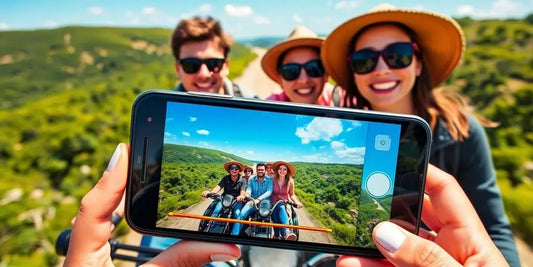 Friends filming an adventure with an iPhone on ride.