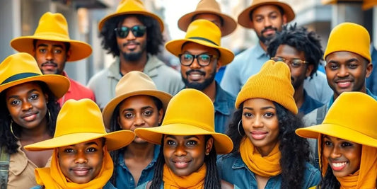 Stylish individuals wearing various yellow hats.
