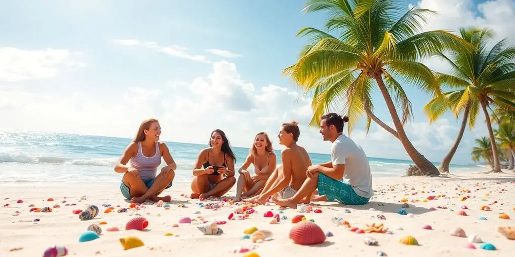 Group of friends enjoying a sunny beach day.