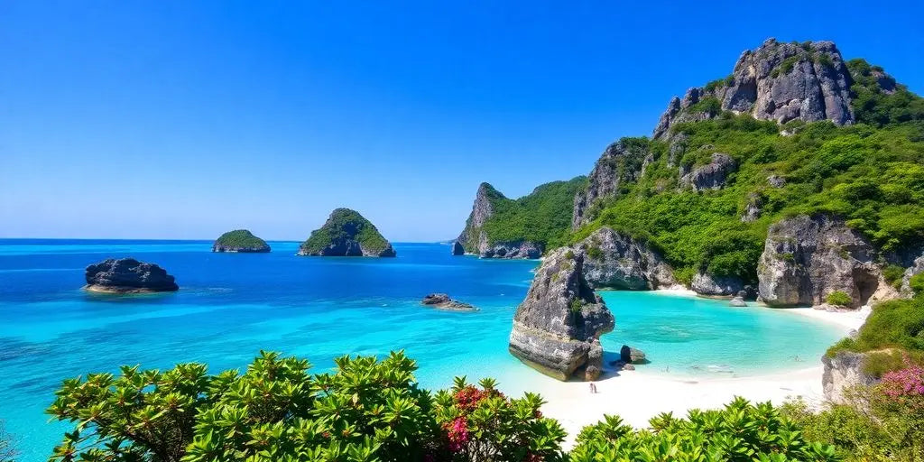 Scenic view of Goyam, Naked, and Daku Islands.