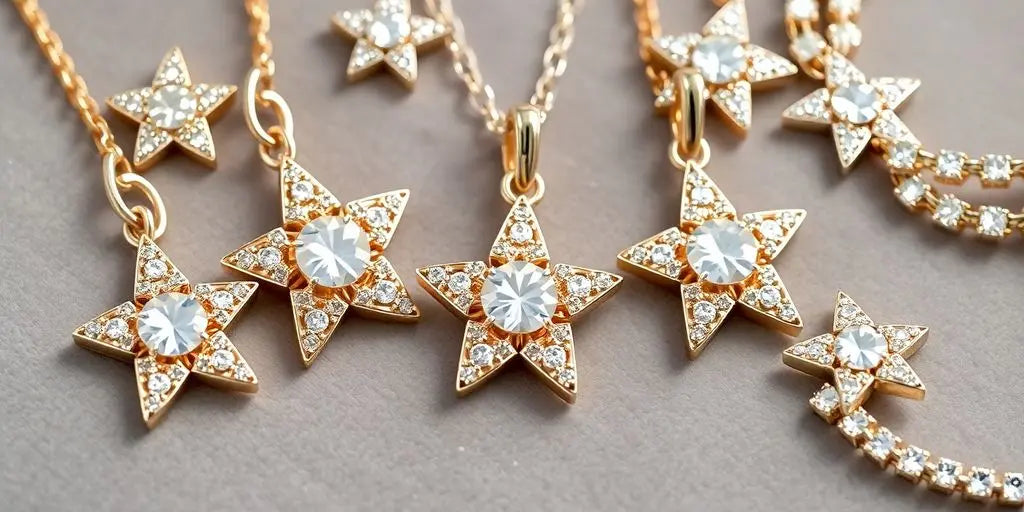 Elegant stars jewelry collection on a velvet background.