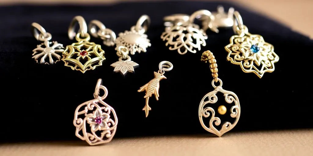 Assorted James Avery charms sparkle on velvet.
