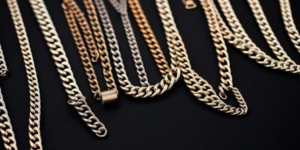 Stylish men’s chains displayed on a dark background.