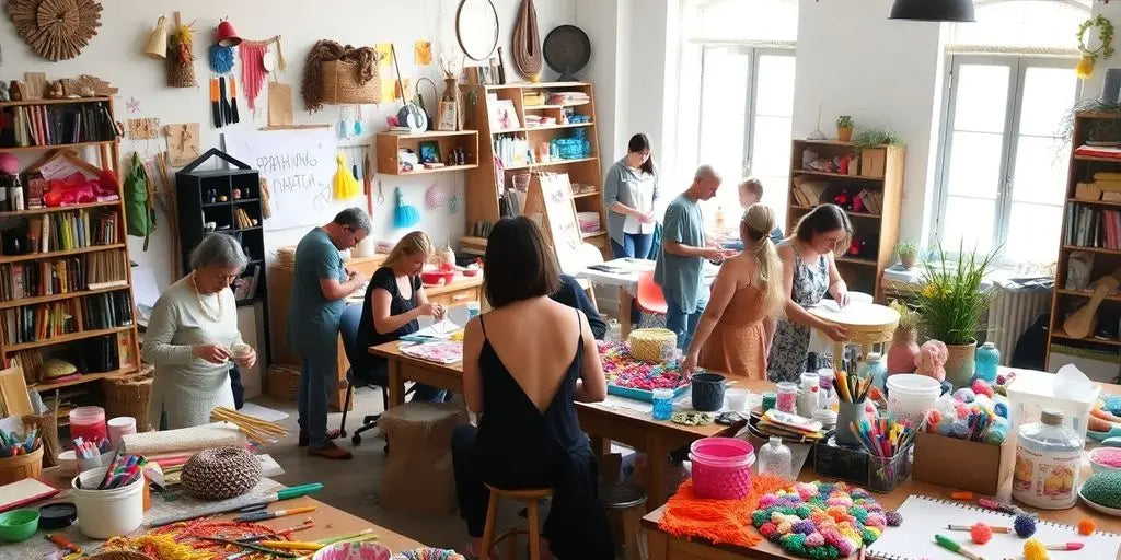 Crafting workshop with participants engaged in creative activities.