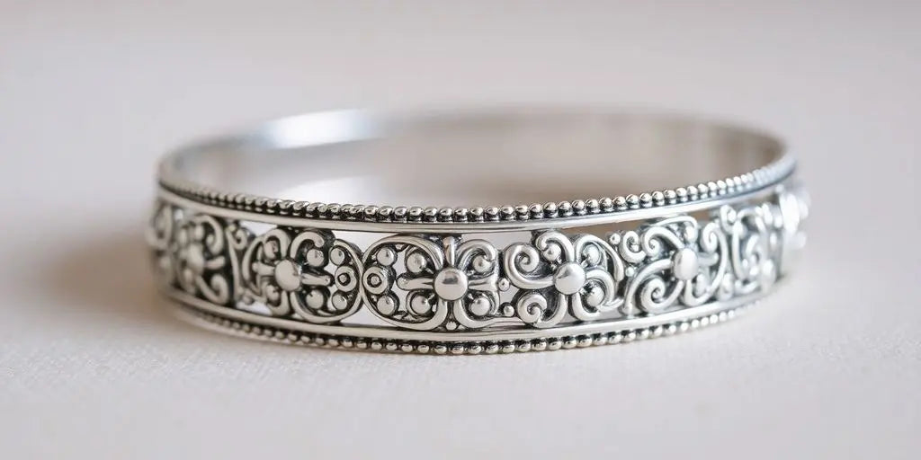 Close-up of a beautiful Silver Bali Bracelet.