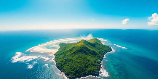 Drone perspective, lush Hawaiian islands, turquoise ocean.