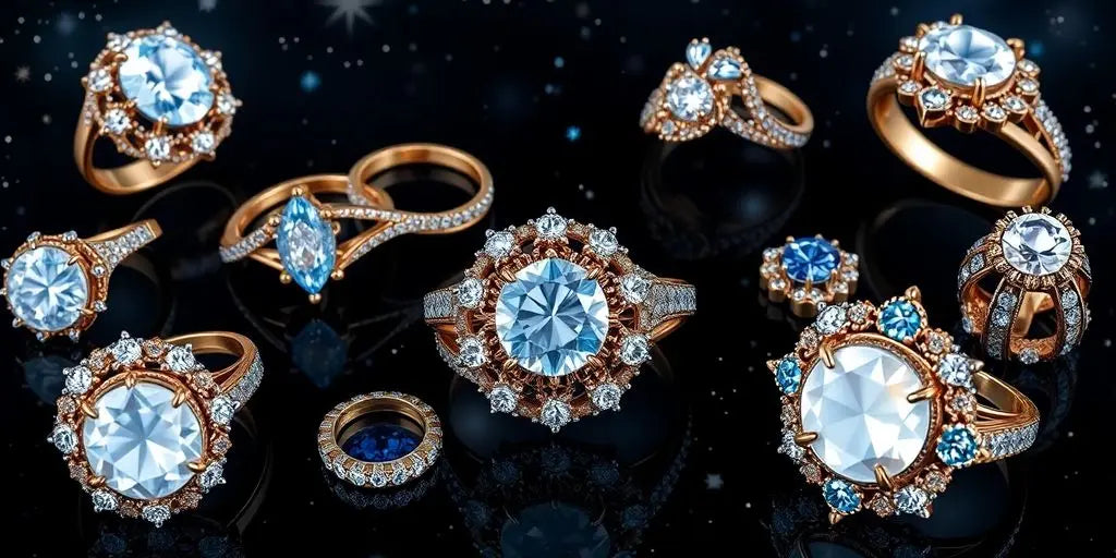 Celestial-inspired jewelry collection with sparkling rings.