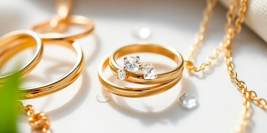 Gold-plated jewelry with water droplets on its surface.