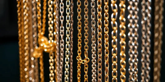 Variety of chains necklaces in an elegant display.