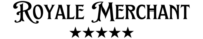 Logo of Royale Merchant with five stars on a white background