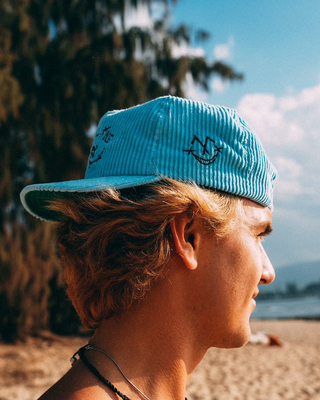 blue corduroy hat