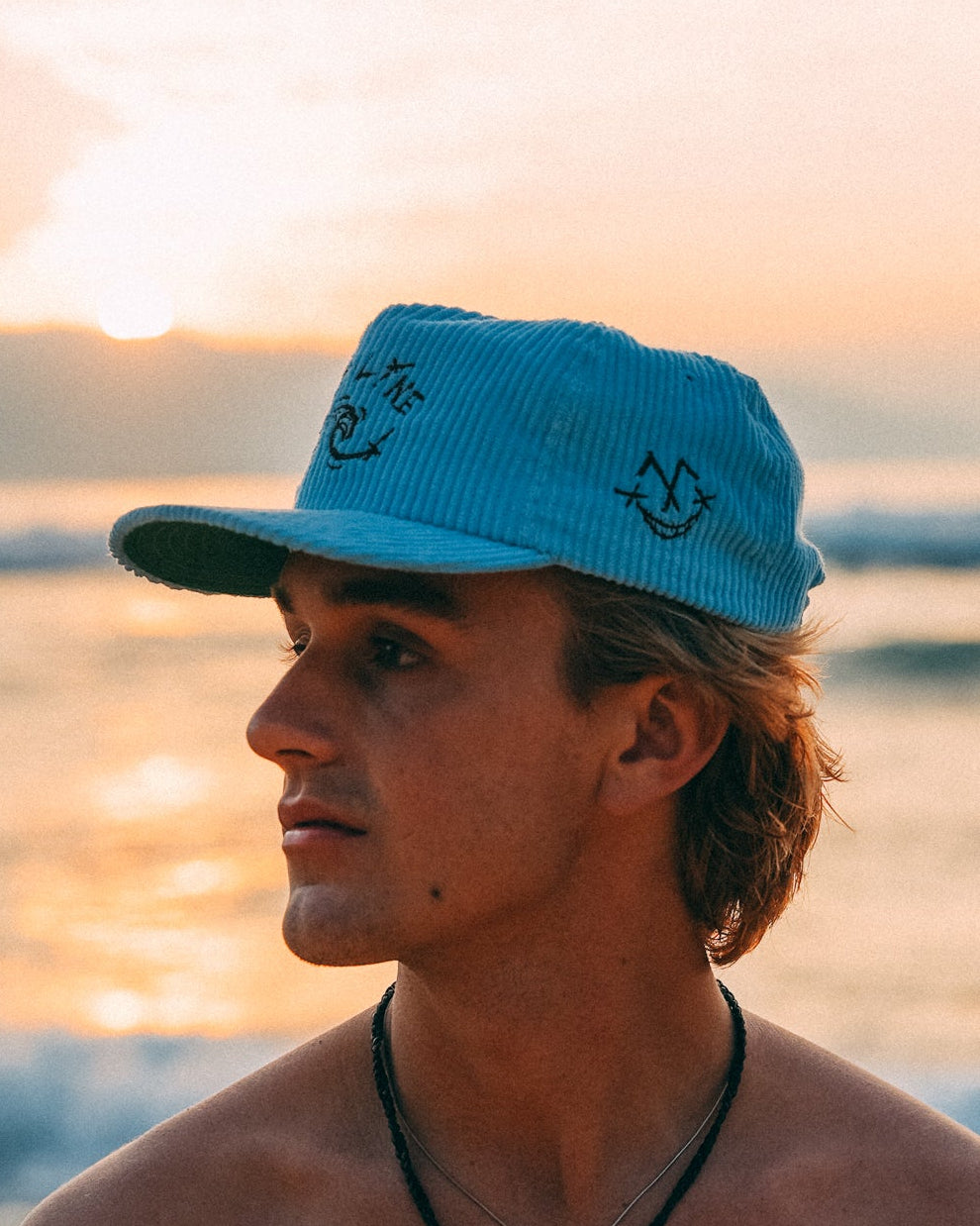 blue corduroy hat