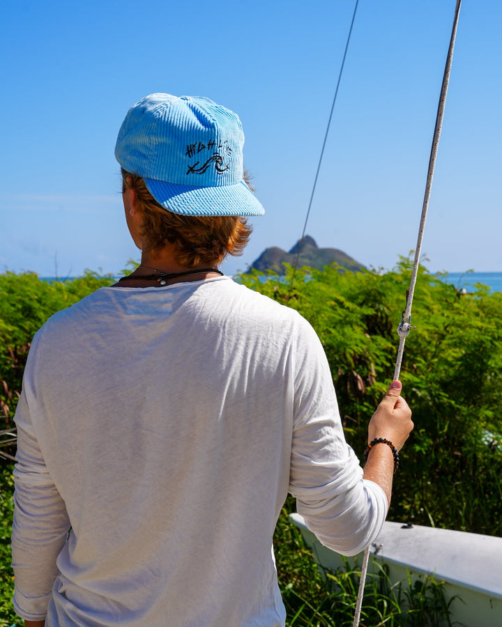 blue corduroy hat